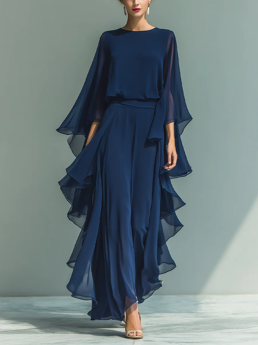 Cynvra - Vrouwelijke Elegante Vloeiende Volants Set Voor Avond en Evenementen