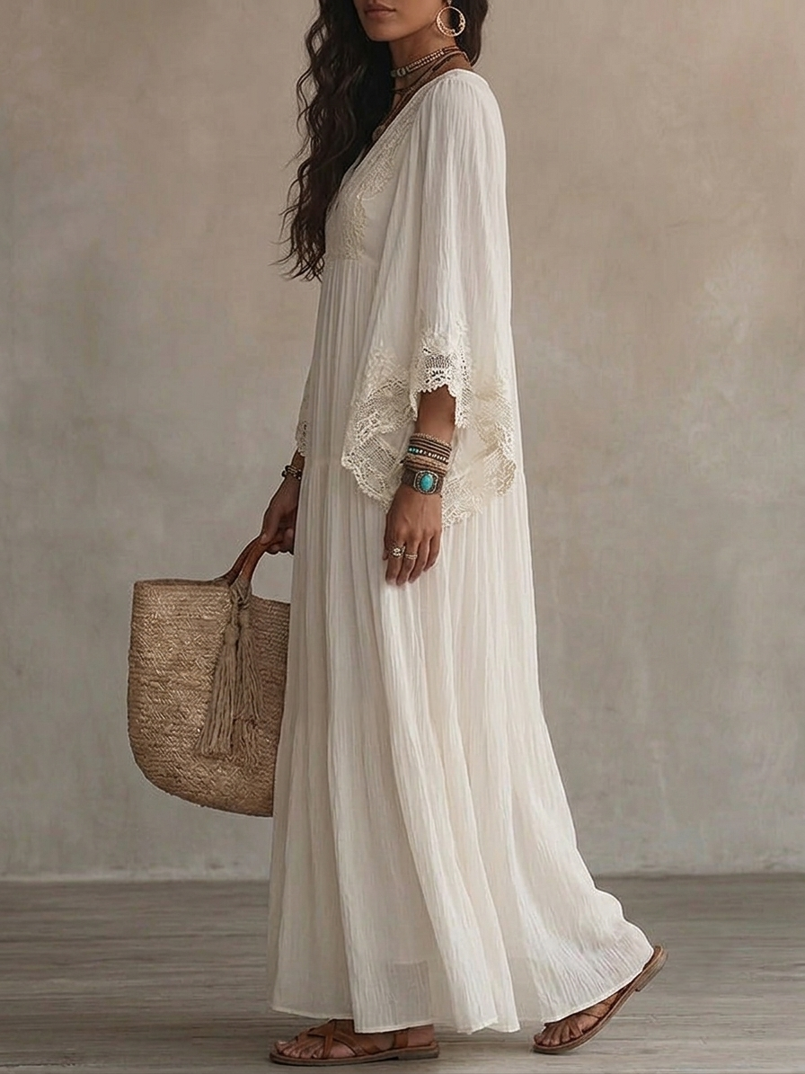 Juul - Maxi jurk voor dames in boho stijl met verfijnde kant