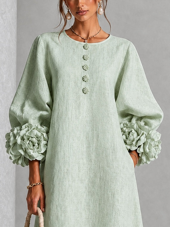 Aliette - Midi-jurk voor vrouwen met bloemenmouwen