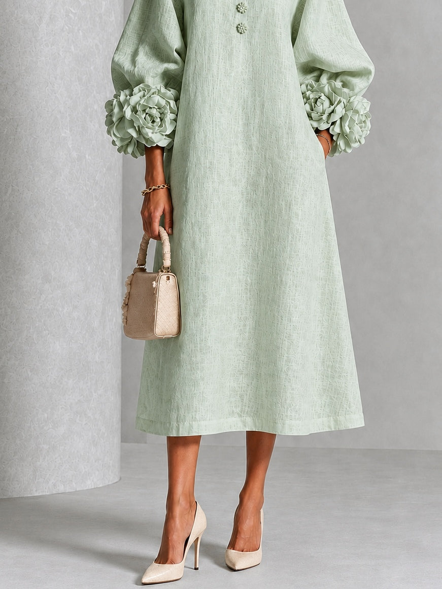 Aliette - Midi-jurk voor vrouwen met bloemenmouwen
