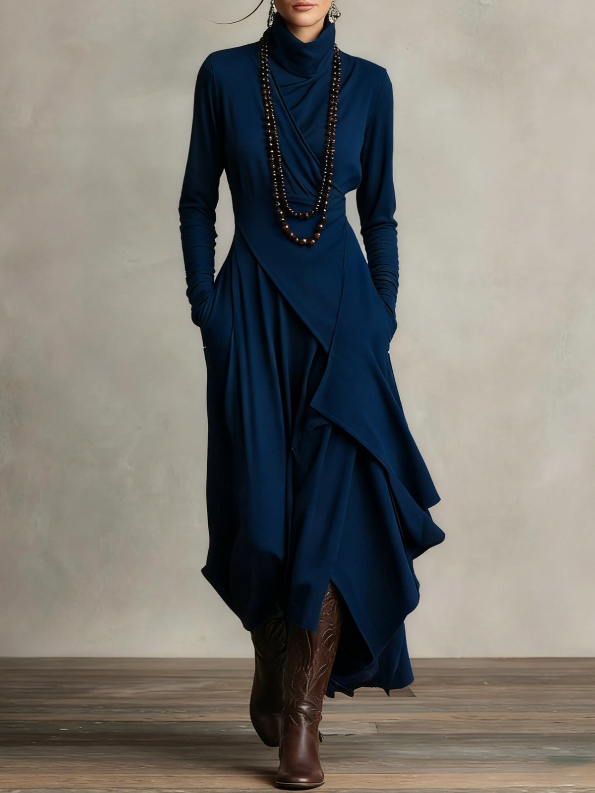 Odélie - Lange jurk voor dames met asymmetrische col en draping