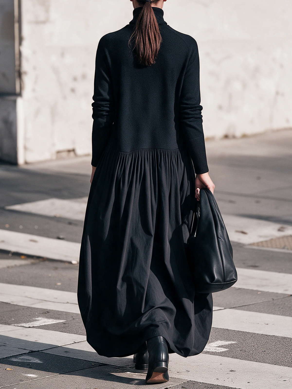 Tessel - Oversized dames jurk met hoge kraag en zakken
