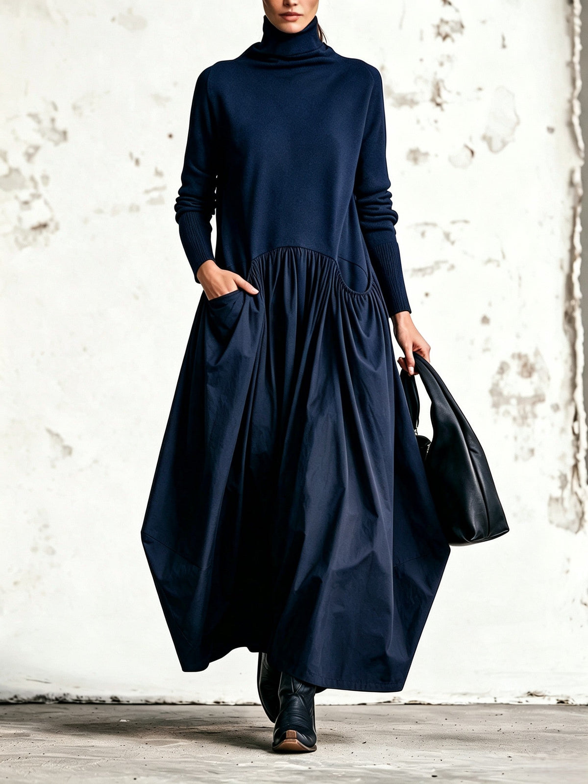 Tessel - Oversized dames jurk met hoge kraag en zakken
