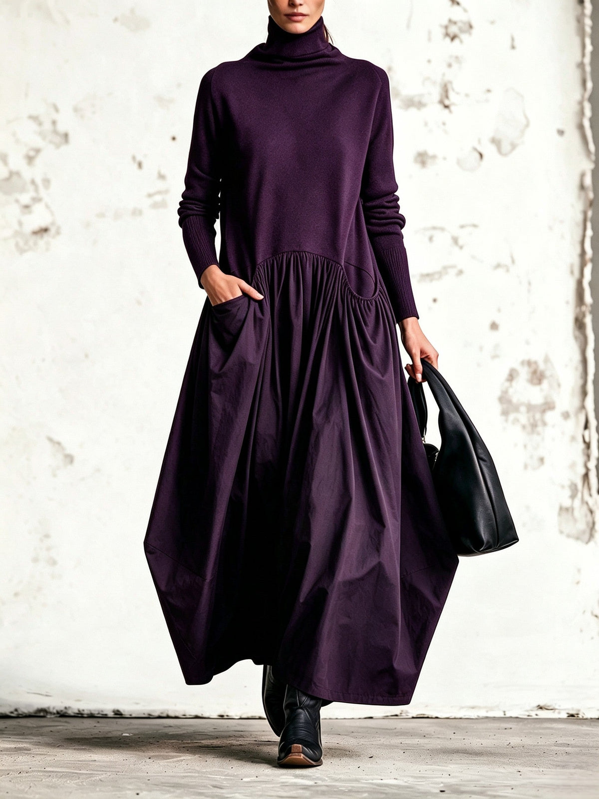 Tessel - Oversized dames jurk met hoge kraag en zakken