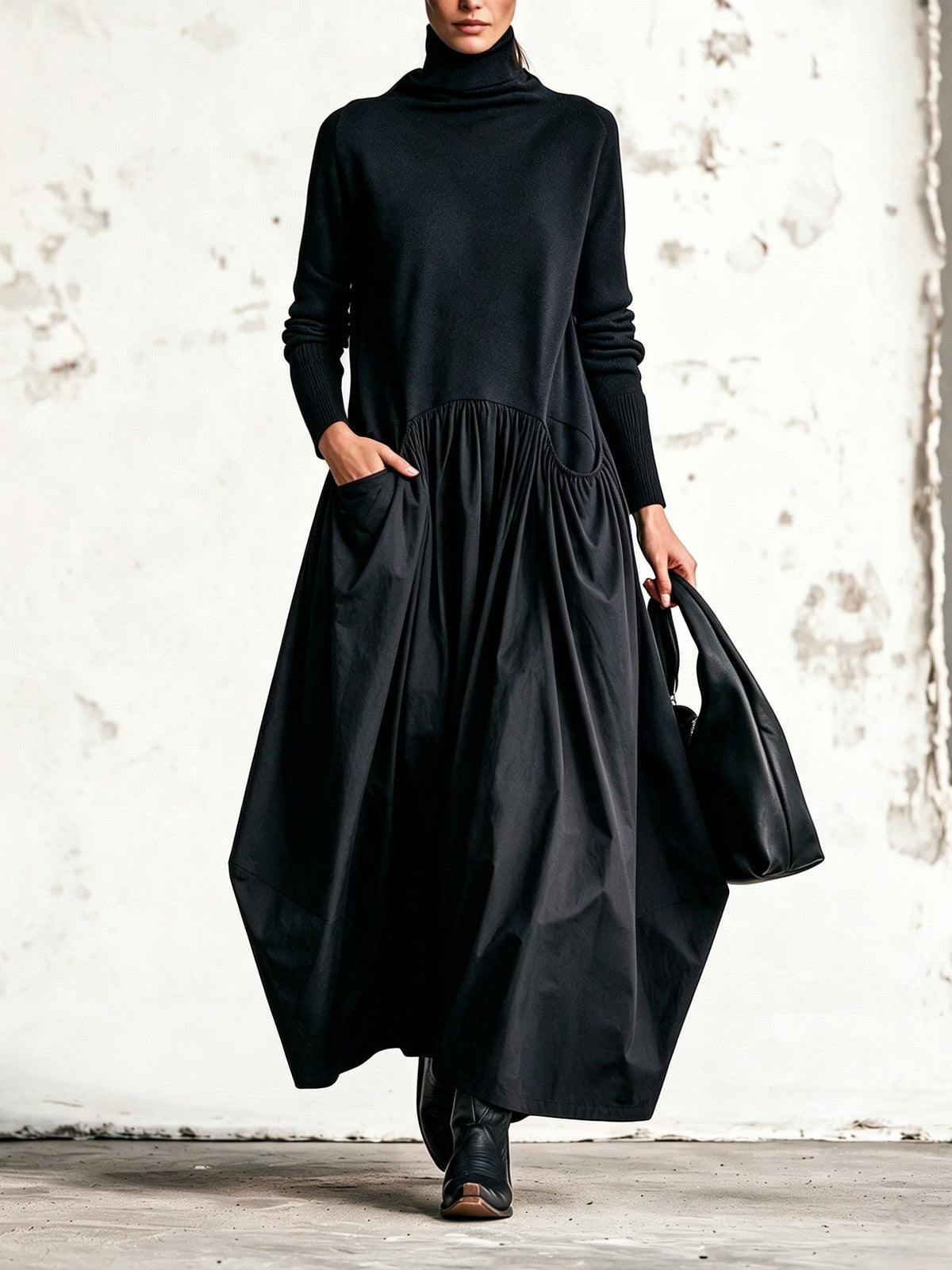 Tessel - Oversized dames jurk met hoge kraag en zakken