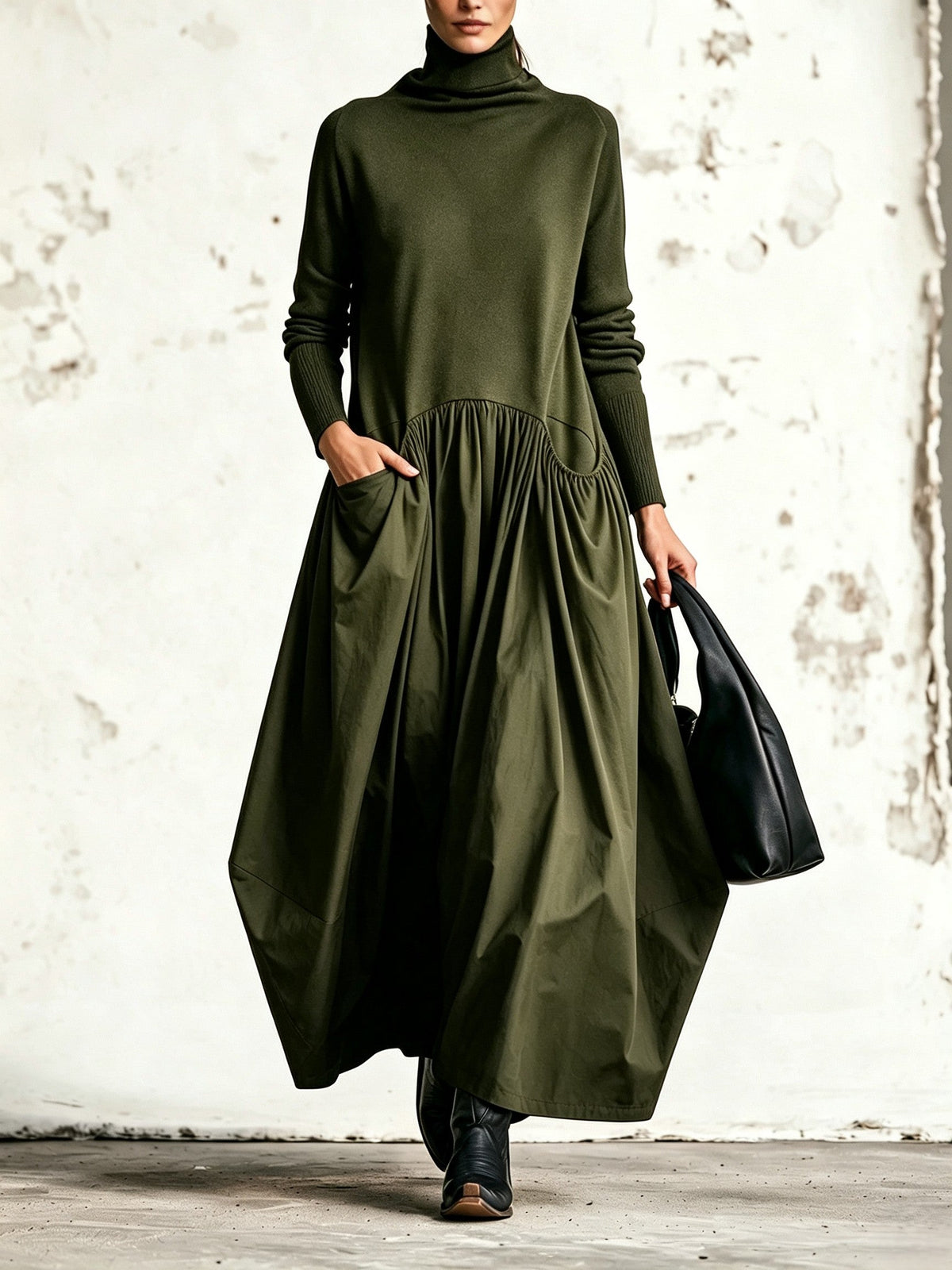 Tessel - Oversized dames jurk met hoge kraag en zakken