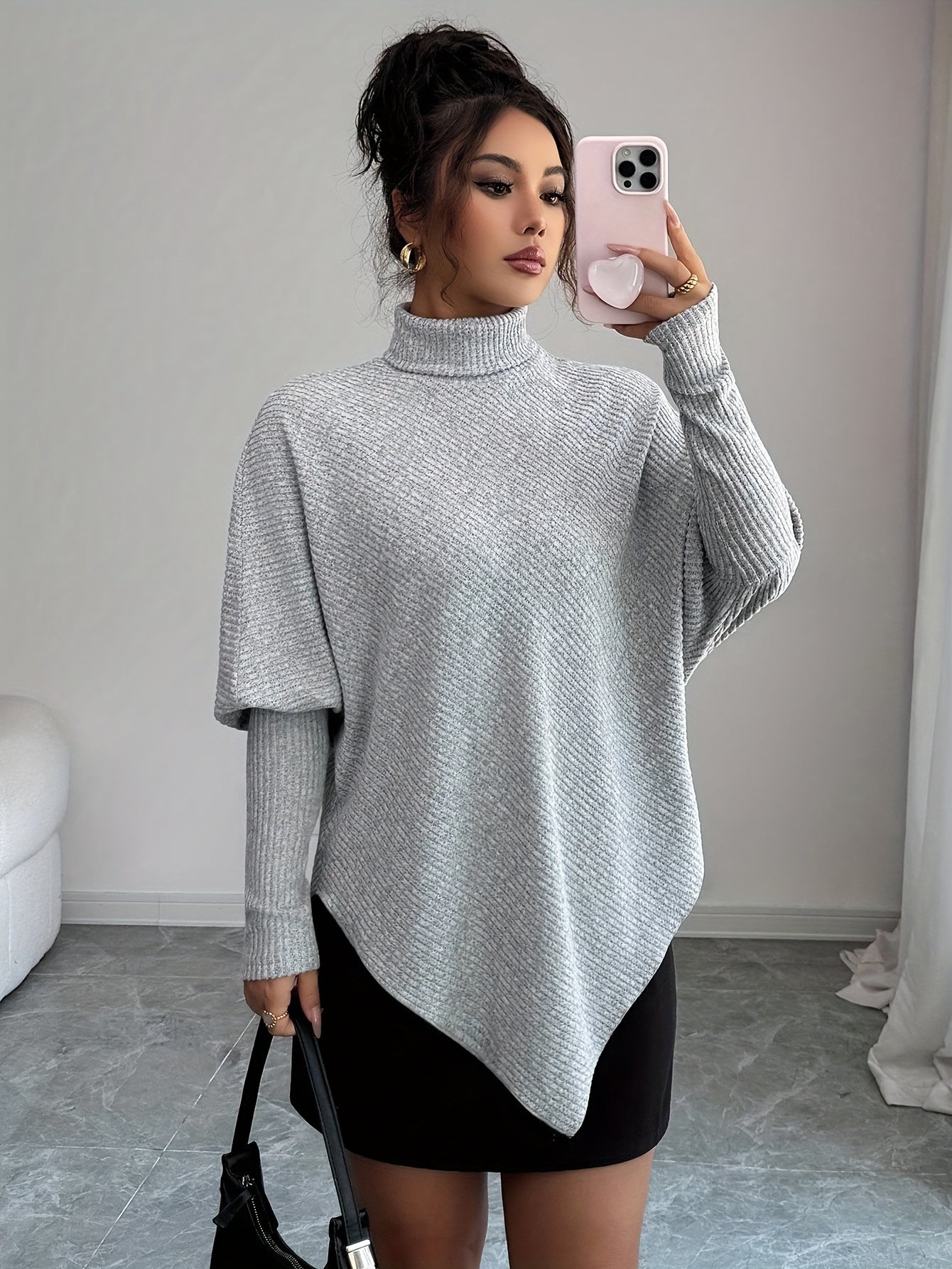 Ilyssa - Asymmetrische Trui Met Hoge Hals Moderne Elegant