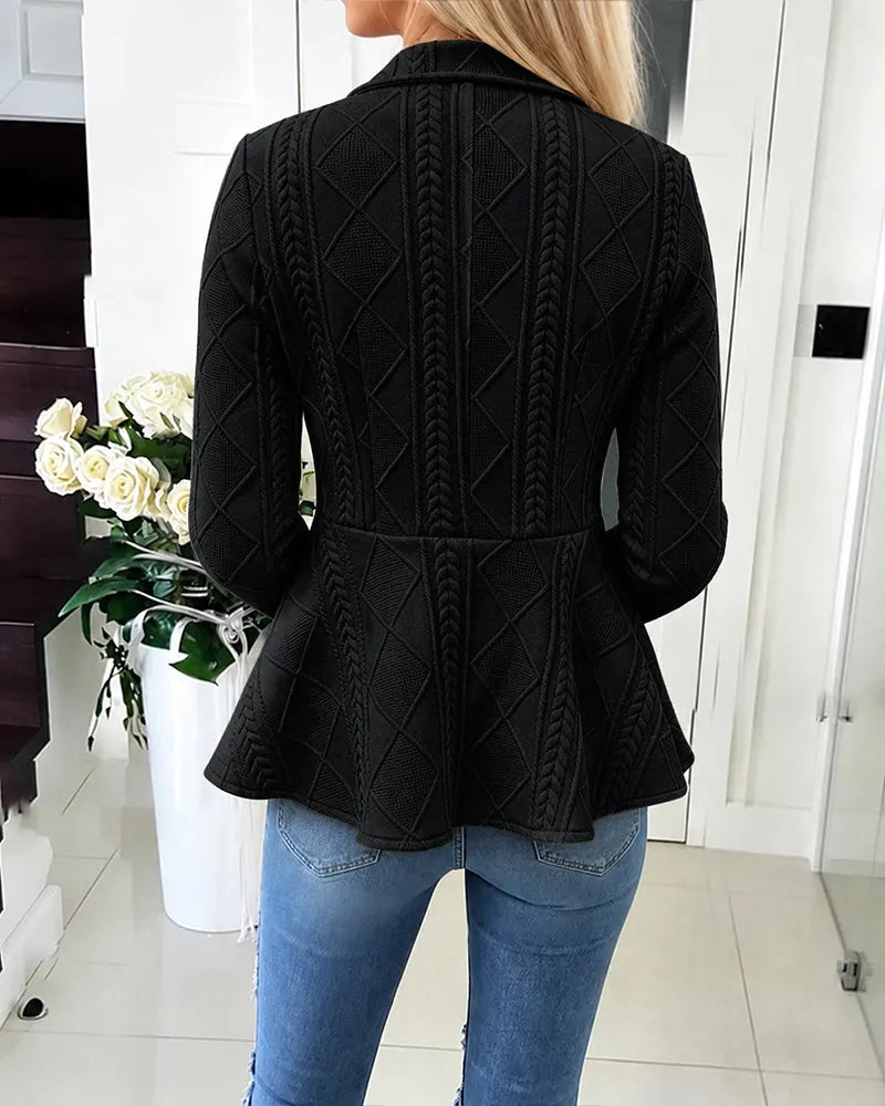 Geeske - Dames cardigan met chevron- en argylepatroon en omgeslagen kraag