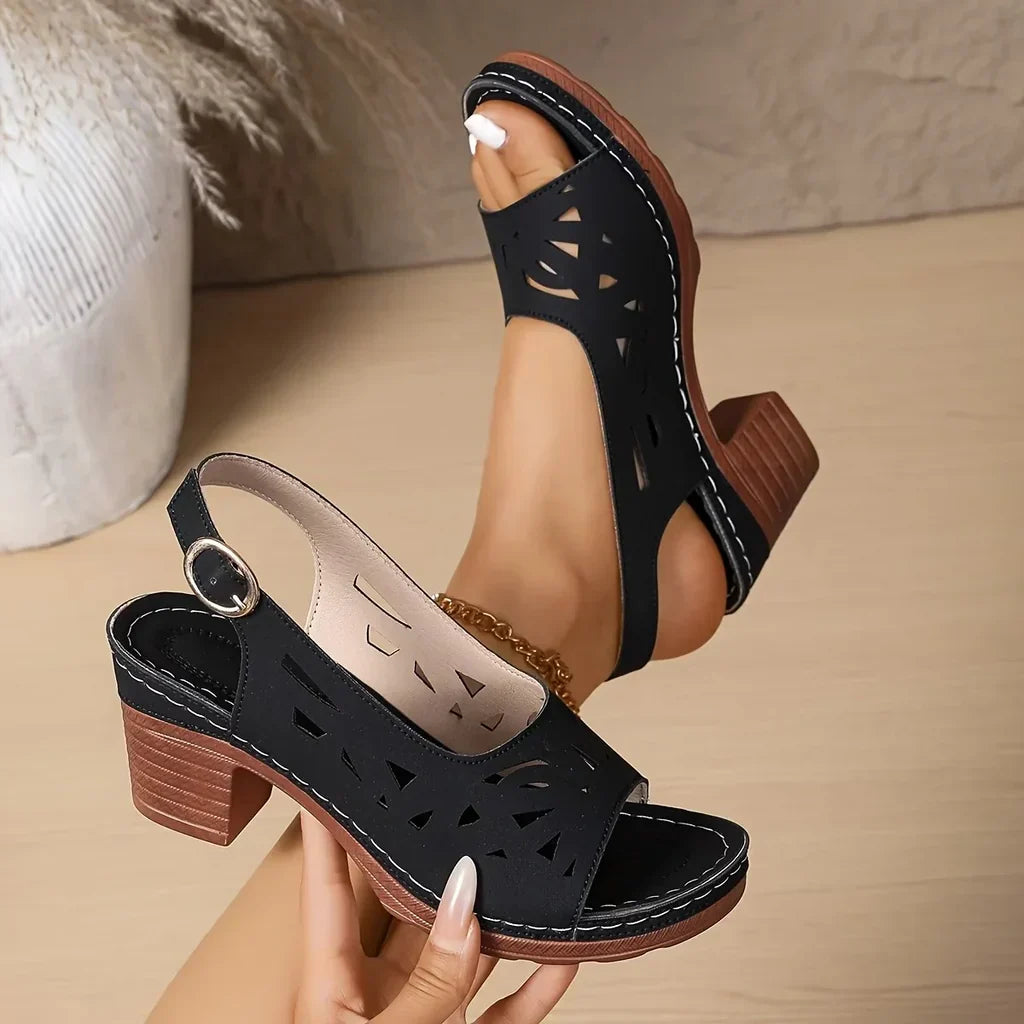 Cirethia - Dames sandalen met comfortabele hak en open ontwerp