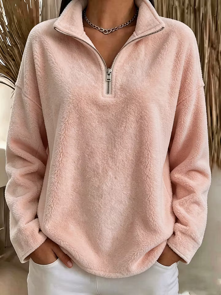 Harmke - Dames fleece sweat met comfortabele halve rits