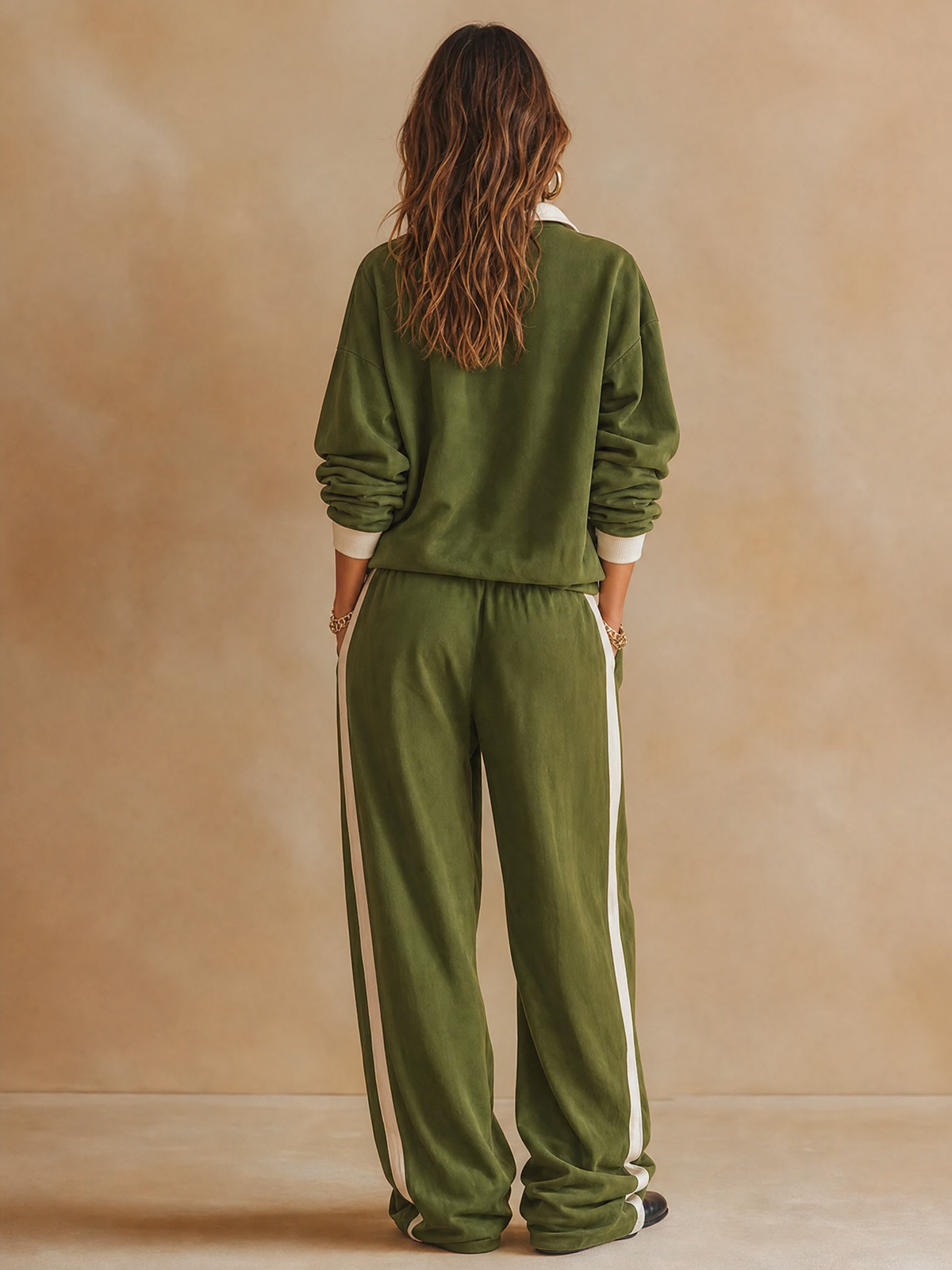 Hinke - Tweedelige damesoutfit met polo-nek en brede broek