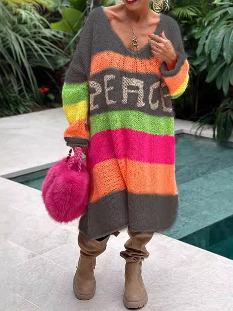 Elviana - Colour Block Kasjmier Sweater Jurk