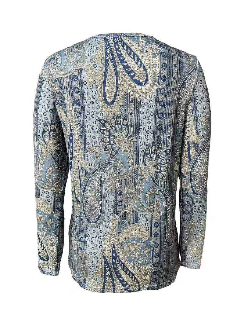 Marije - Dames top met paisleyprint en gedrapeerde knoopkraag
