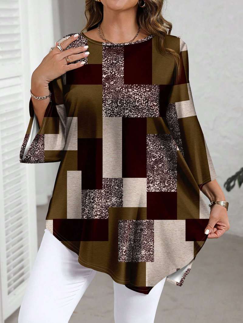 Rhosalivelle - Oversized Blouse met Geruit Motief