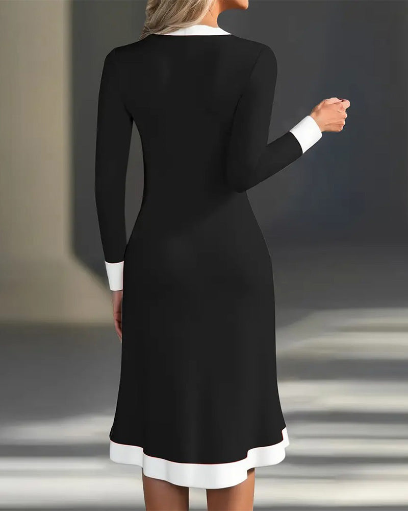 Brenyla - Elegante Midi Jurk met Contrasterende Kraag