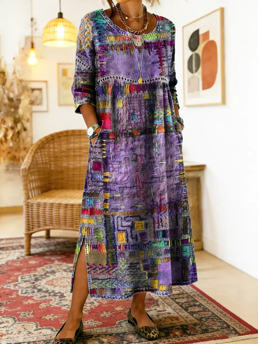 Lunethra - Robe Denim Patchwork Etnisch Dames