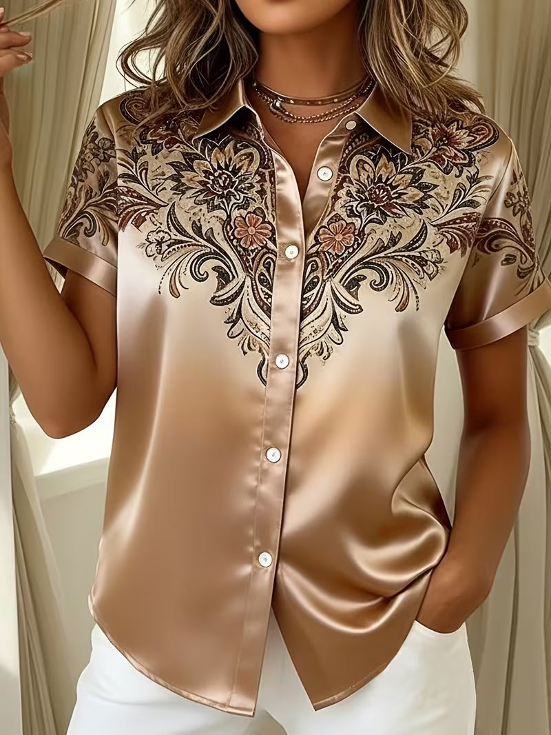 Quinessa - Dames satijnen blouse met bloemenprint