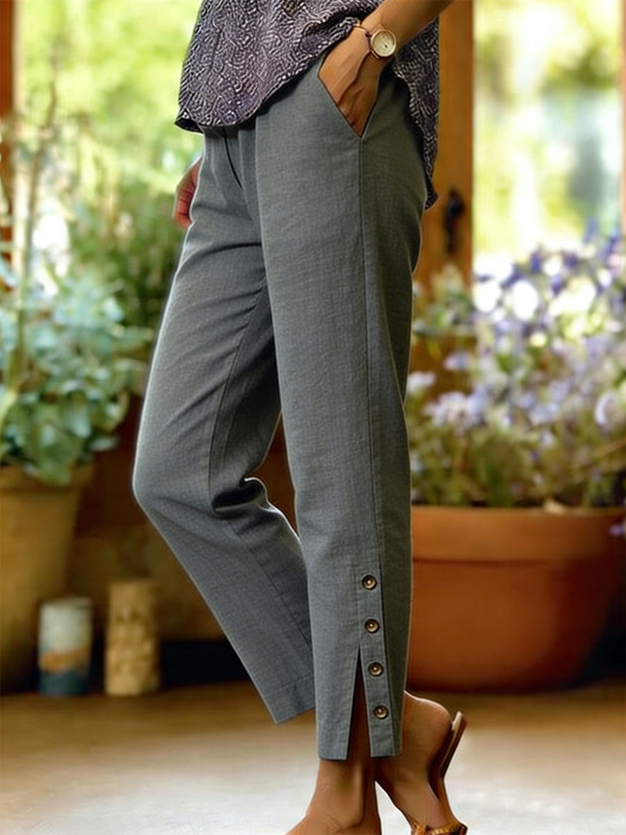 Firoxa - Dames Linnen Lichtgewicht Comfortabele Casual Broek Voor Elke Dag