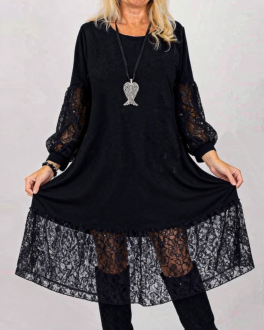 Marisellea - Elegante Patchwork Kant Jurk