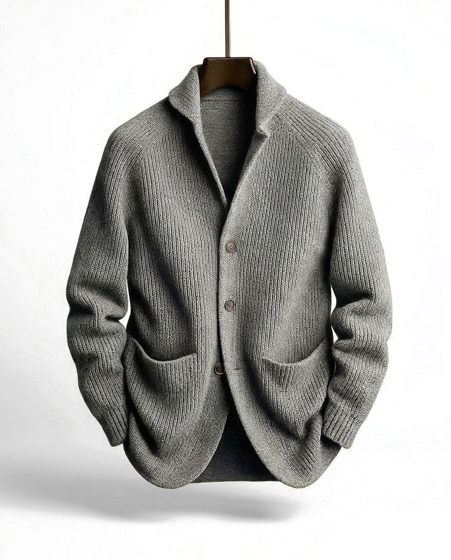 Kevin - Heren cardigan van ribbelbrei met sjaalkraag en knopen