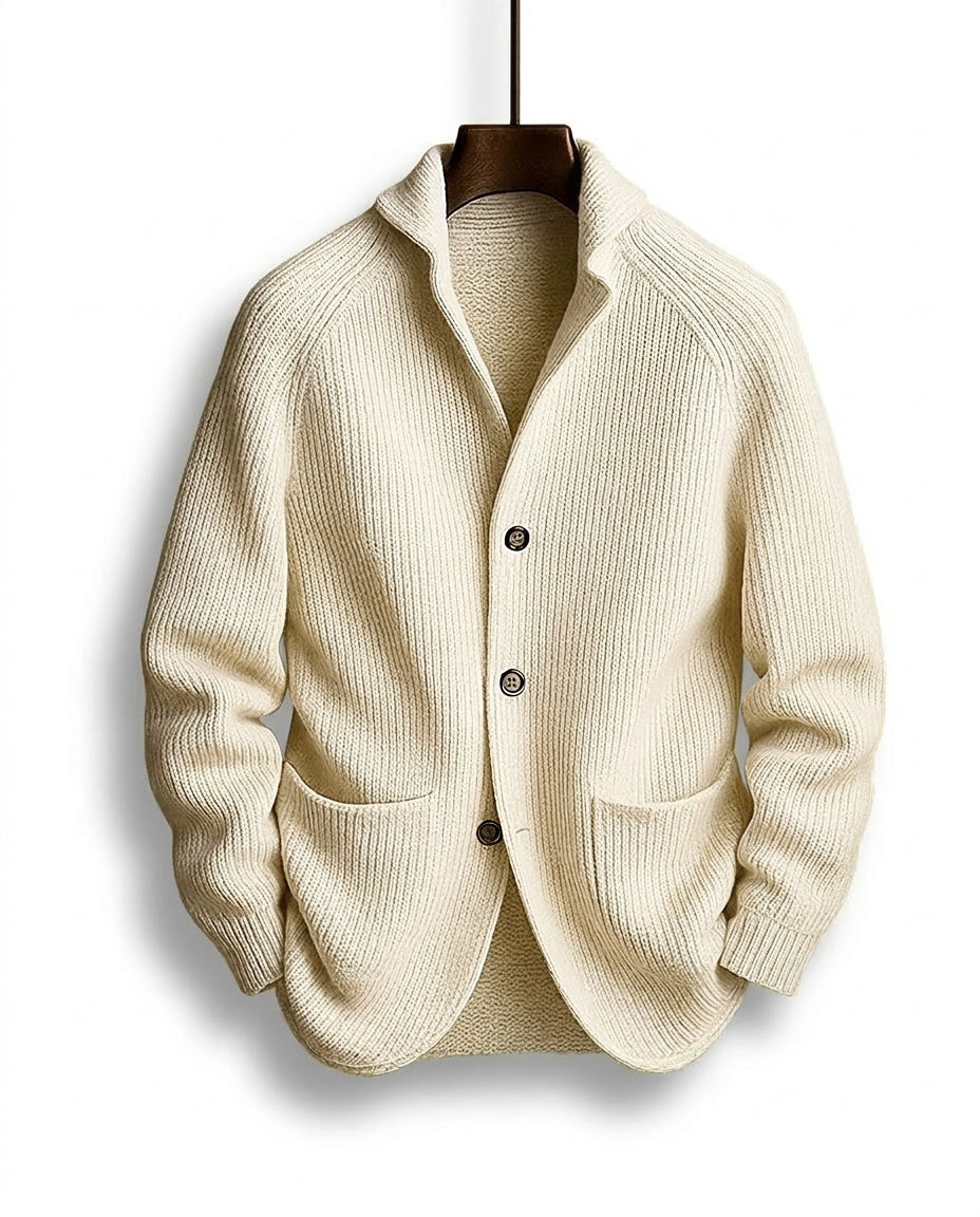 Kevin - Heren cardigan van ribbelbrei met sjaalkraag en knopen