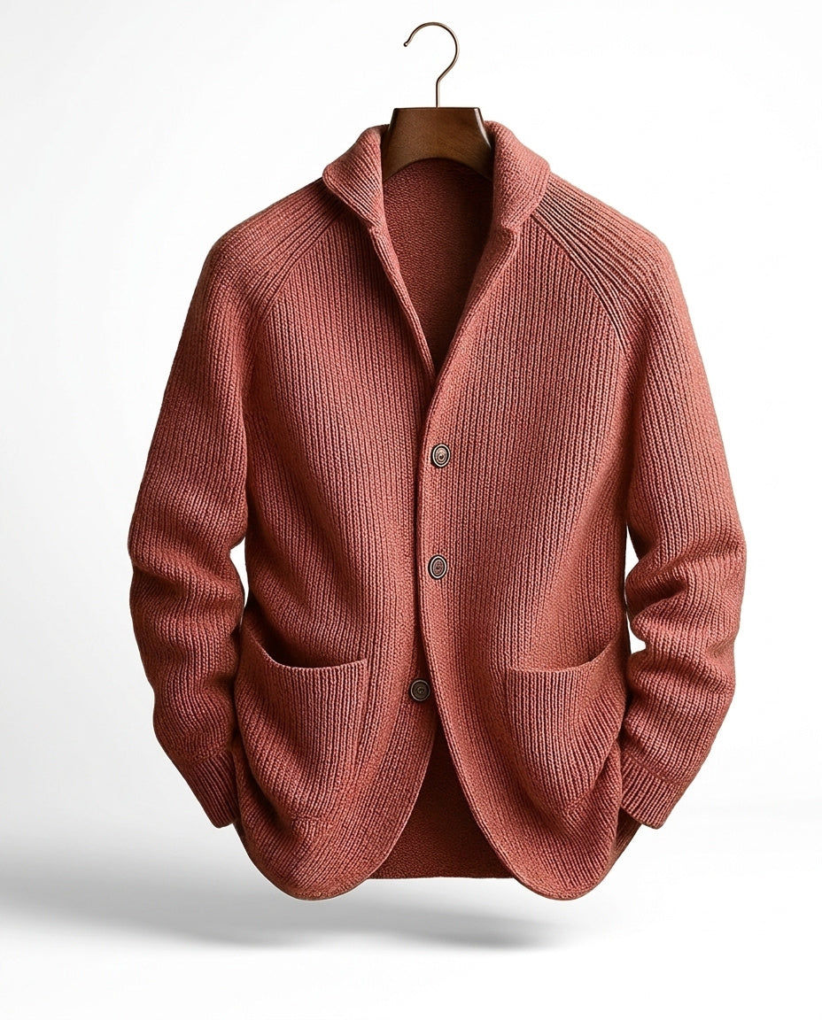Kevin - Heren cardigan van ribbelbrei met sjaalkraag en knopen