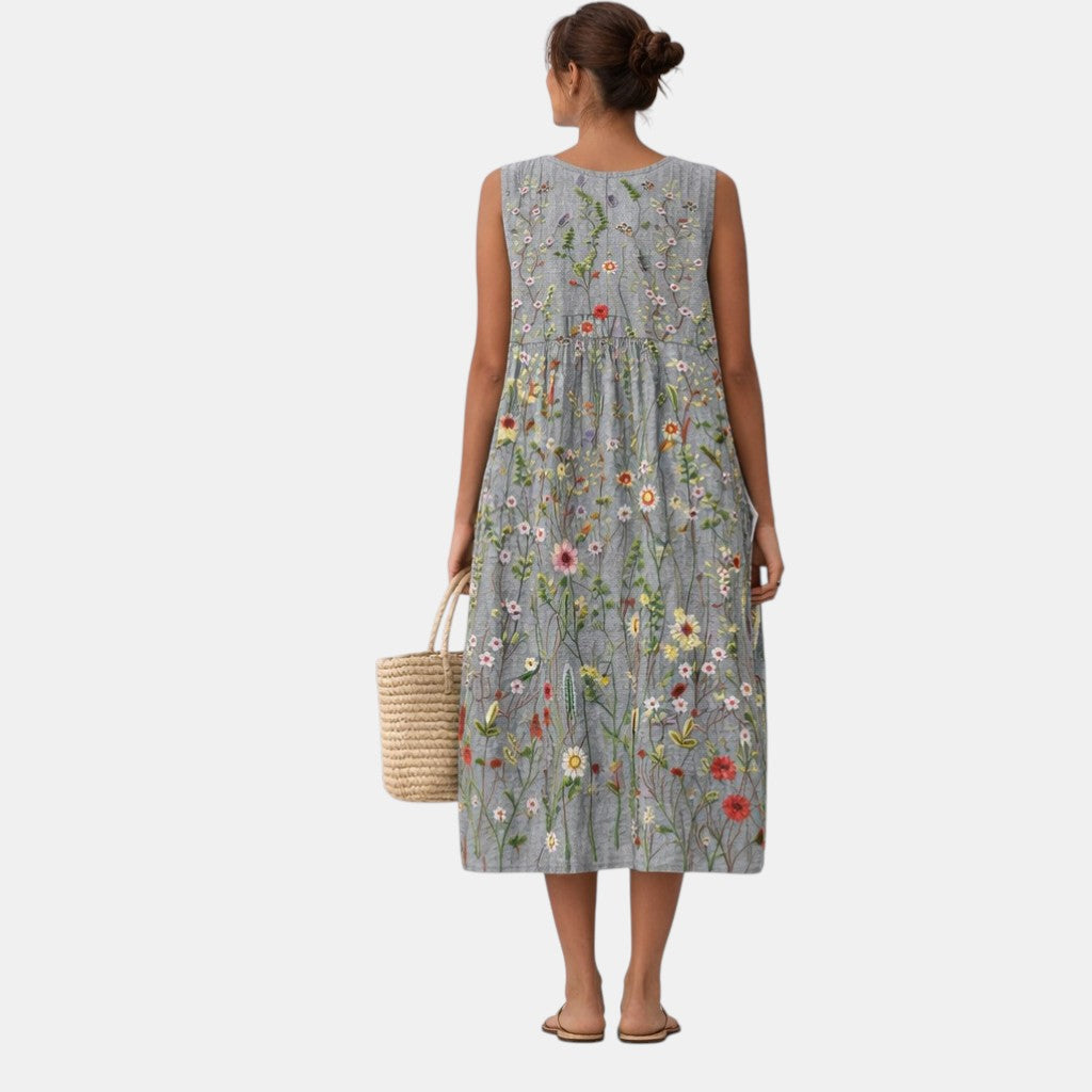 Jovisse - Vloeiende midi jurk voor vrouwen met ronde hals