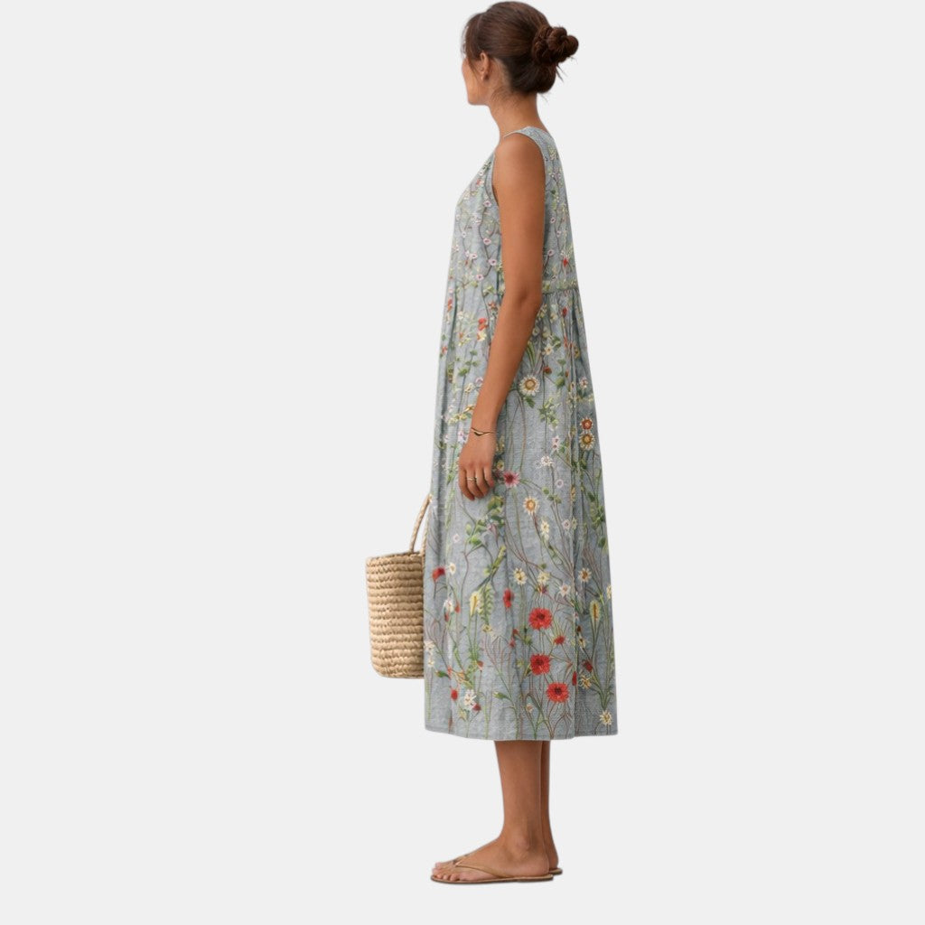 Jovisse - Vloeiende midi jurk voor vrouwen met ronde hals
