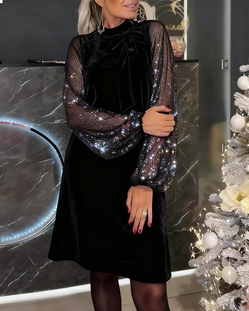 Helisorae - Elegante Patchwork Jurk met Lanternmouwen