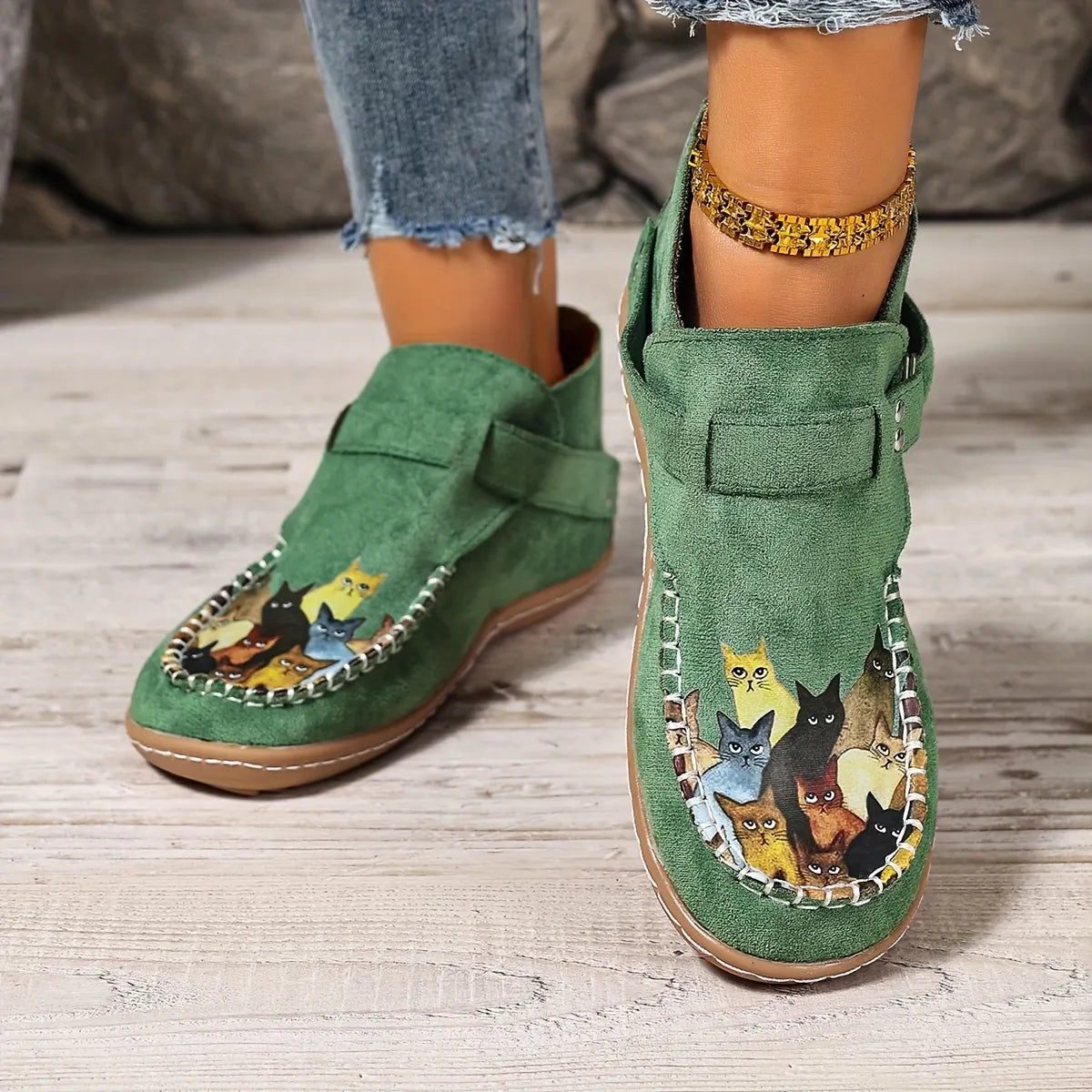 Annefleur - Dames instap mocassins met kattenprint