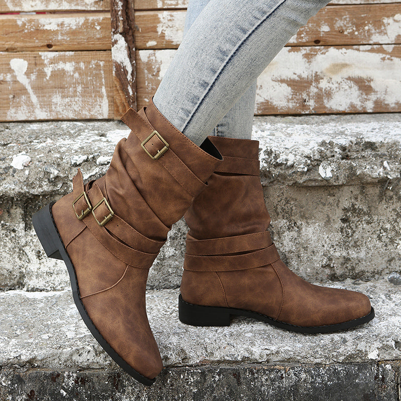Nettie - Retro Leren Laarzen voor de Herfst-Winter