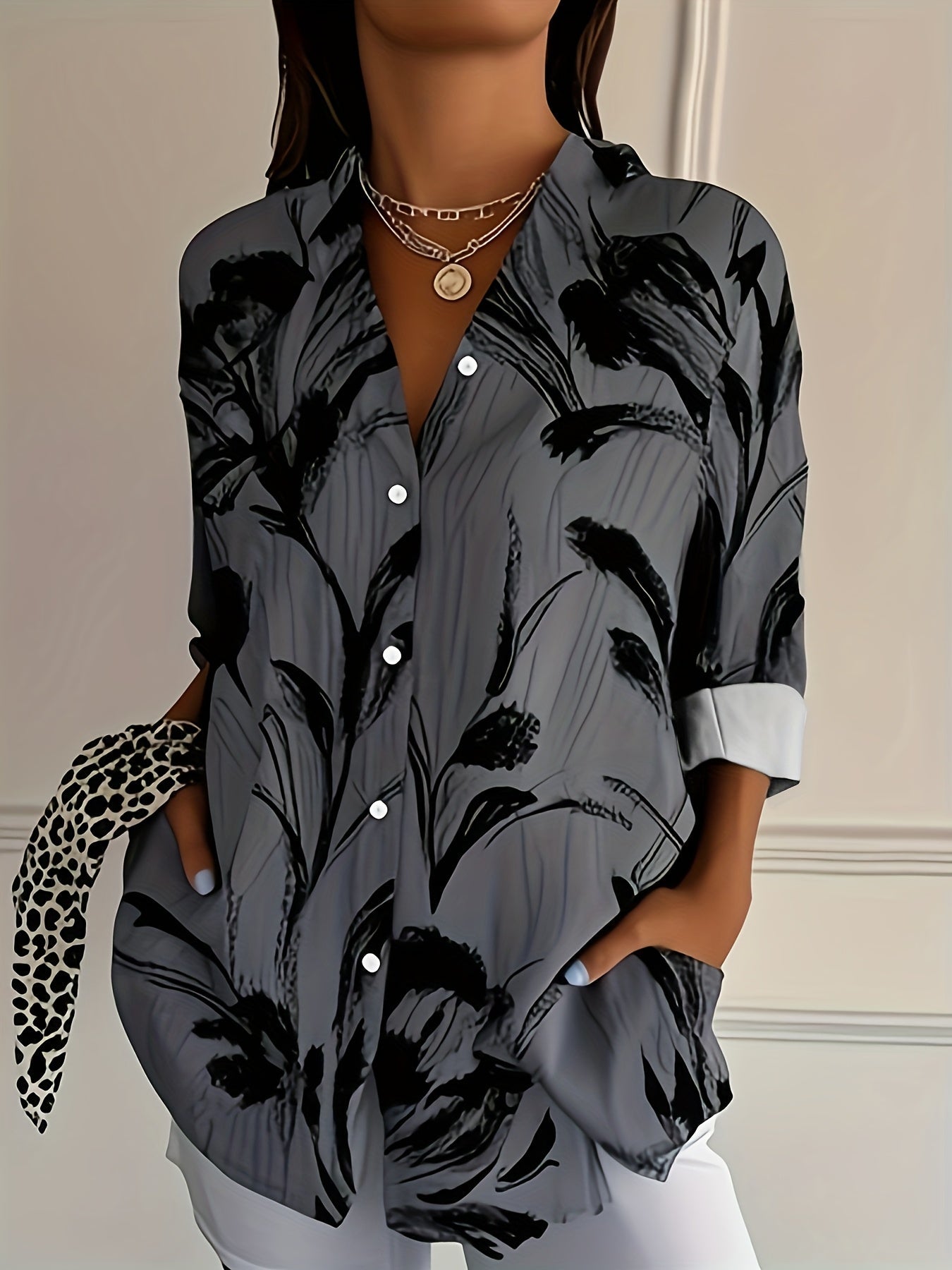 Selavynne - Bloemenprint Blouse met Lange Mouwen