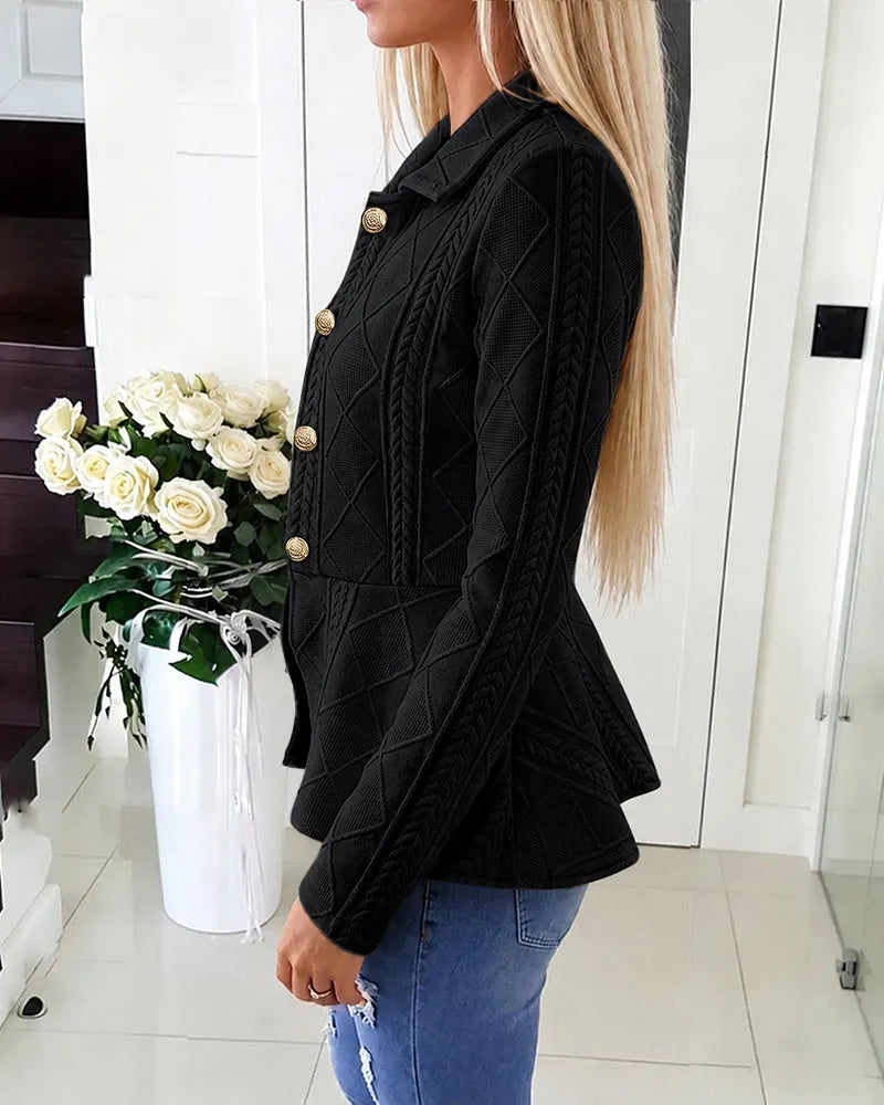 Geeske - Dames cardigan met chevron- en argylepatroon en omgeslagen kraag
