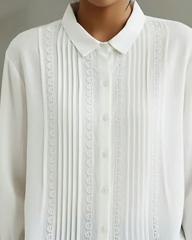 Cadrina - Elegante Chemise van Katoen en Linnen met Kant