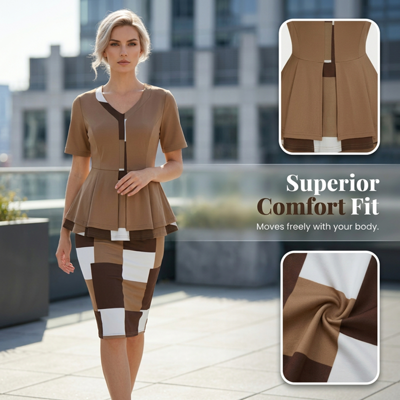 Rovalyth - Elegante kleurblok set met pencilrok en verfijnde top