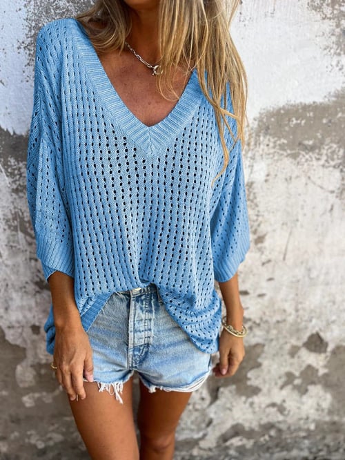 Delia - Gebreide top met V-hals