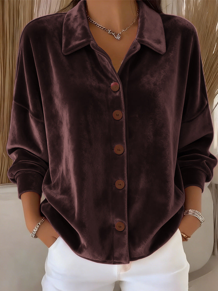 Navyne - Elegante Velours Blouse met Knopen