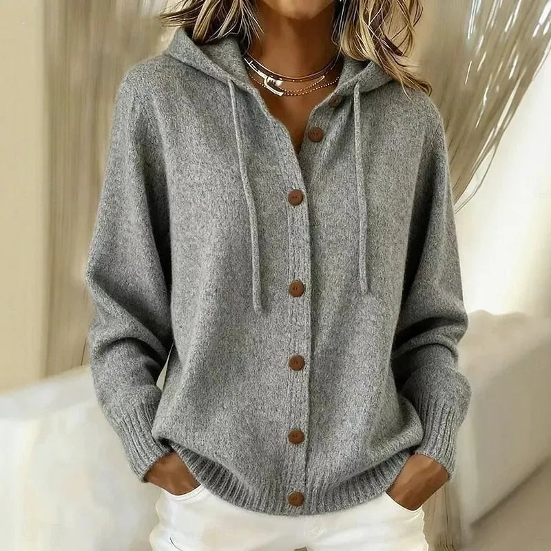 Ameline - Dames cardigan met capuchon en knopen in zachte brei