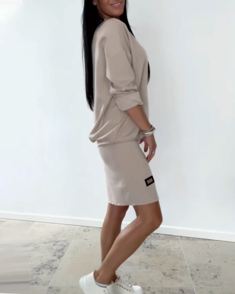 Jovirae - Rechte Casual Jurk met Lange Mouwen