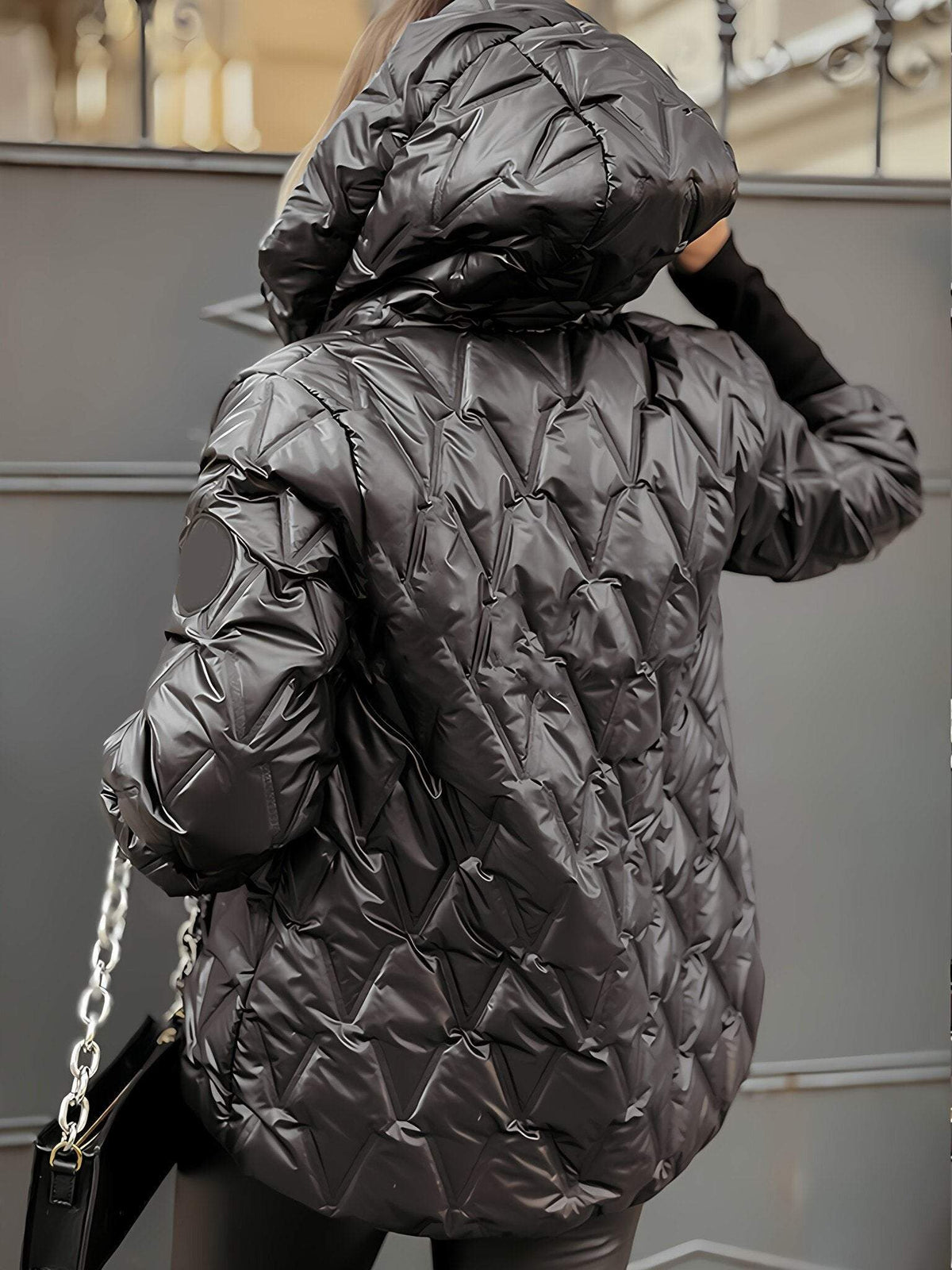Liselore - Dames gewatteerde hoodiejas met diamantpatroon