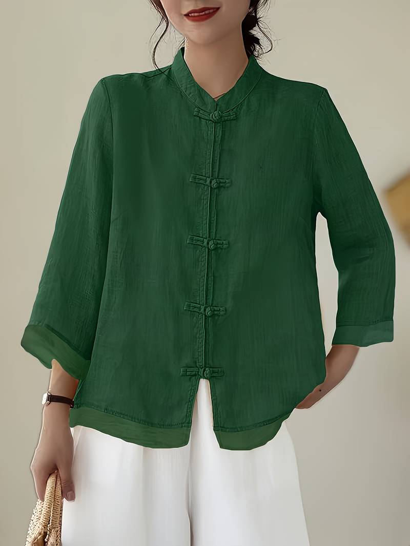 Celmira - Vintage Oversized Blouse met Geknoopte Sluiting