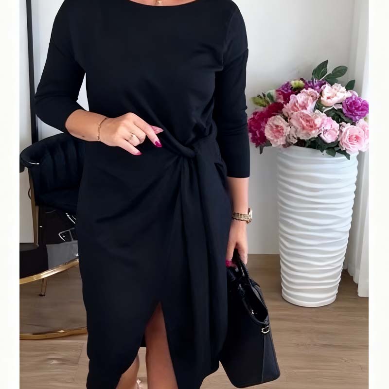 Marialisse - Elegante Midi-Jurk met Strik en Chique Split