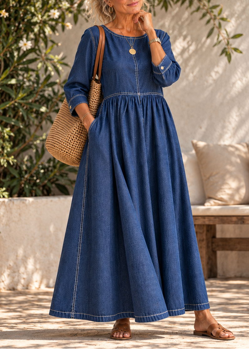 Beatrijs - Midi jurk voor dames in vintage denim