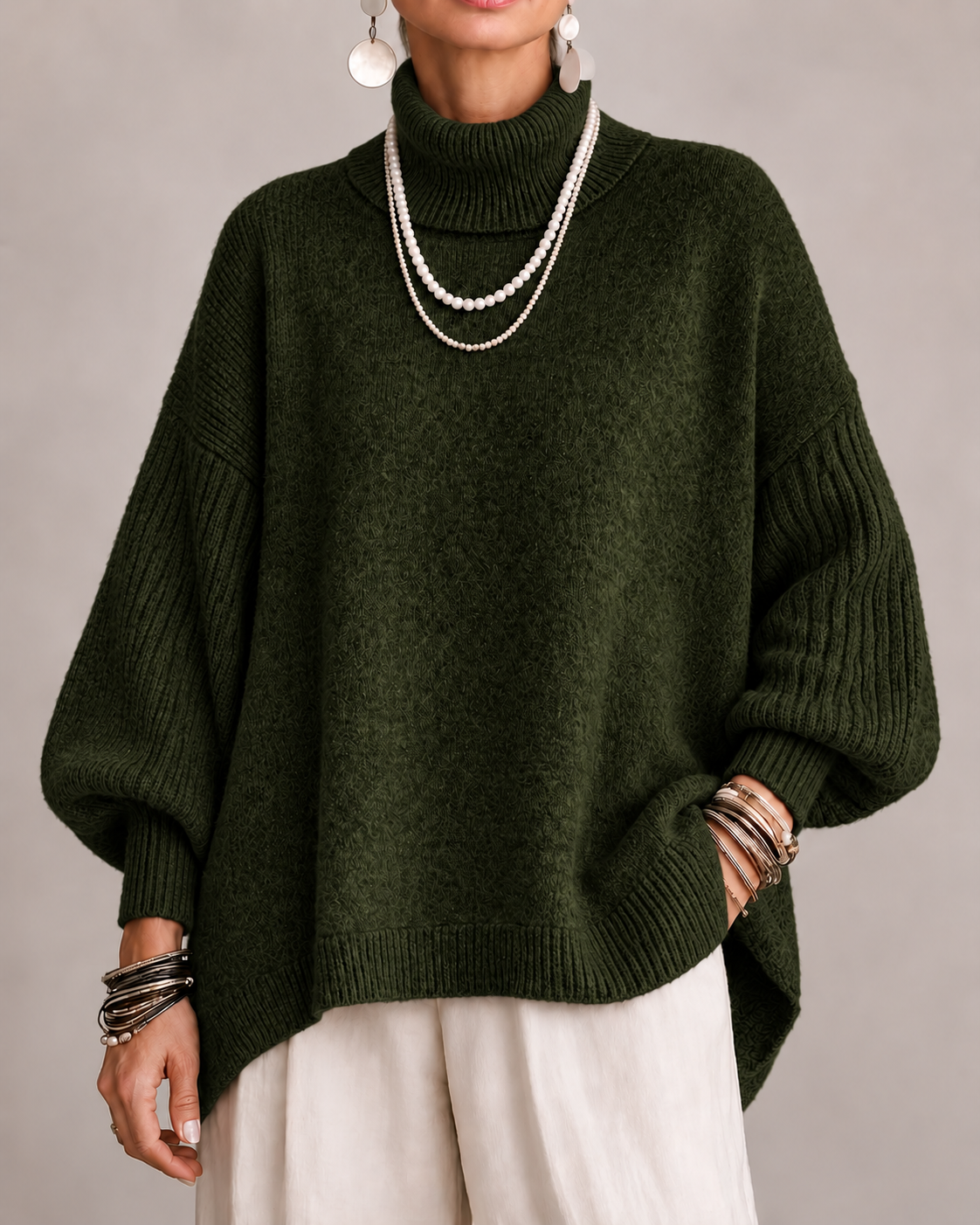 Olympe - Oversized col roulé dames met geribbelde mouwen