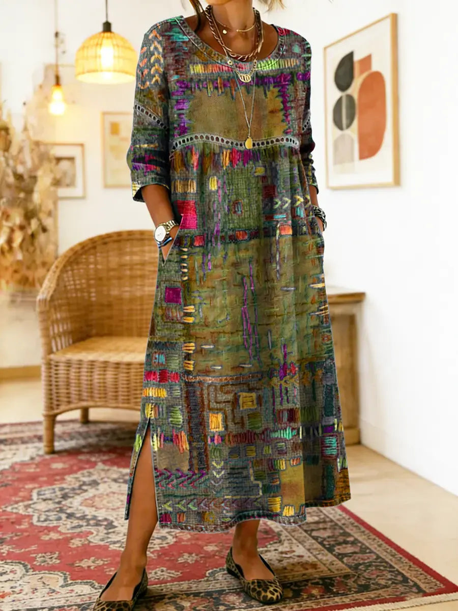 Lunethra - Robe Denim Patchwork Etnisch Dames