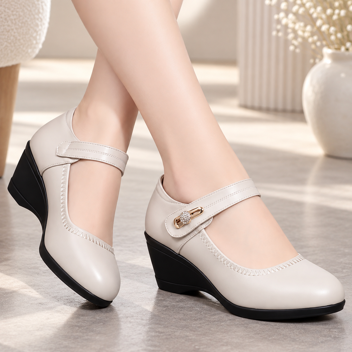 Digna - Dames comfortabele compensatie schoenen van leer