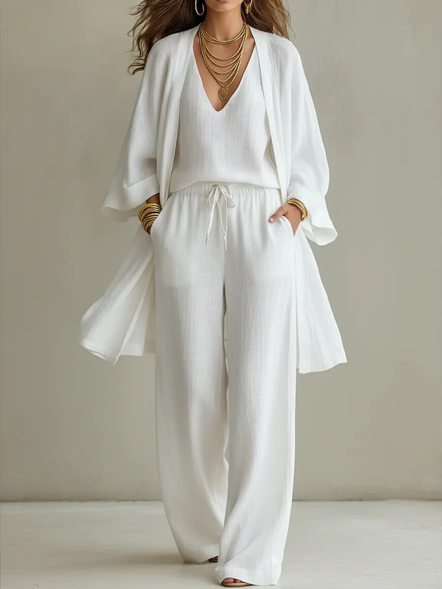 Solene - Vrouwen Set Katoen Linnen Minimalistisch Elegante Top En Broek