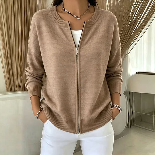 Saartje - Dames cardigan van brei met ronde hals en ritssluiting
