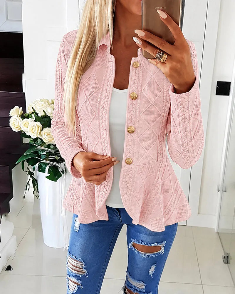 Geeske - Dames cardigan met chevron- en argylepatroon en omgeslagen kraag