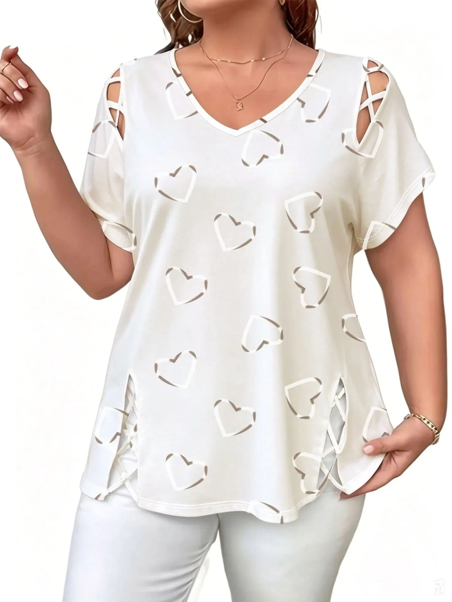 Elowra - Damesblouse met V-hals en hartjesprint
